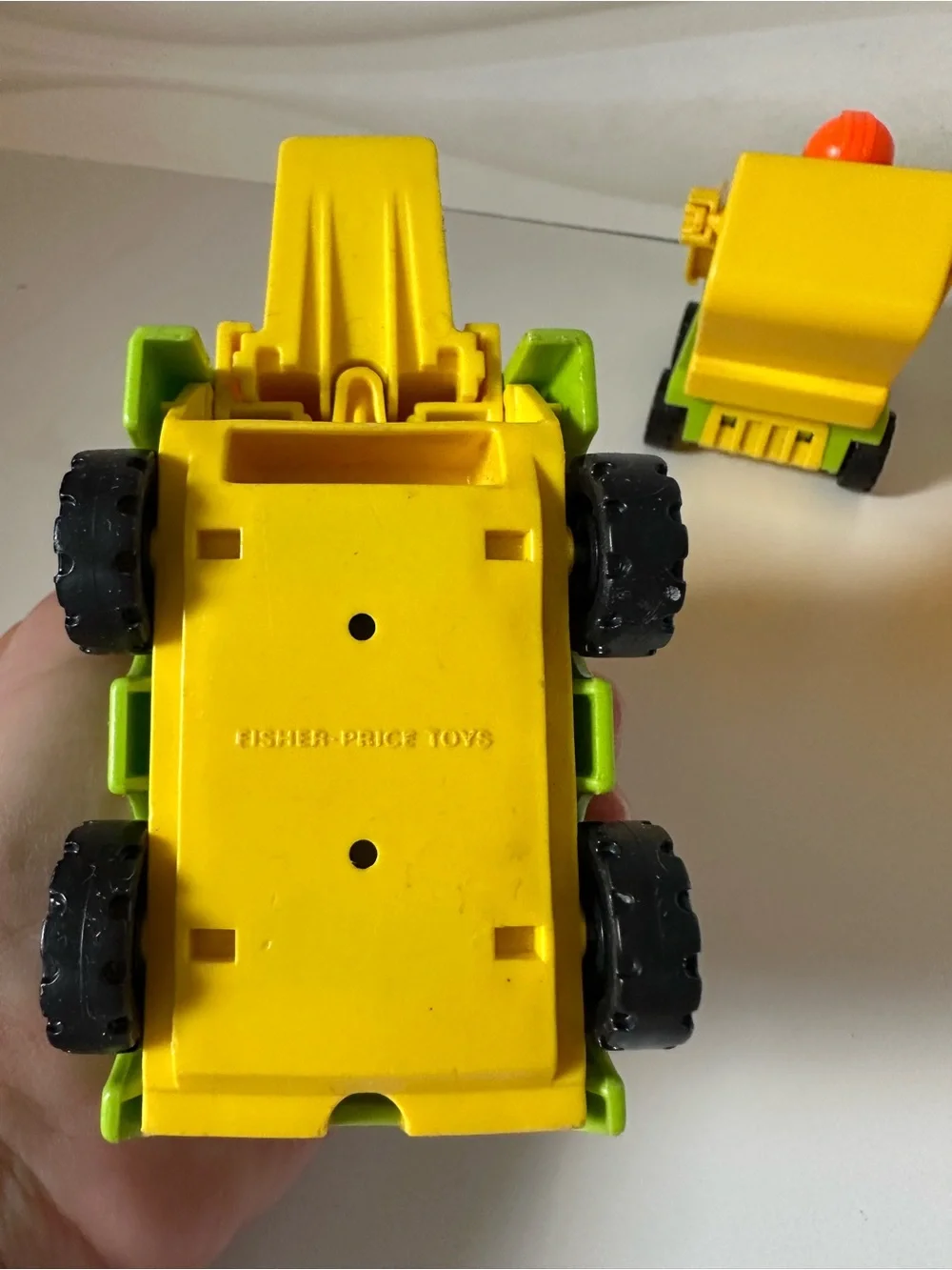 Vintage Fisher-Price Little People Construction Forklift Dump Truck skid Lot